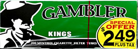 Gambler Cigarette Tubes Menthol King Size PP 2.49 200ct Box 